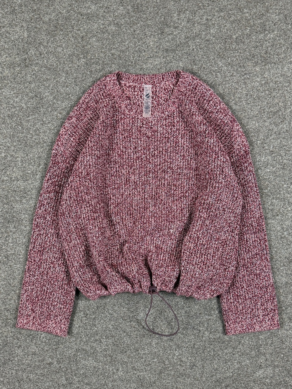 Heathered Maroon Pink Chunky Knit Crewneck Sweater Women’s Medium Drawstring Hem